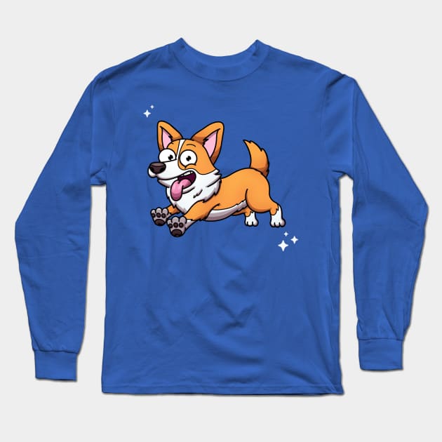 Cute Jumping Corgi Dog Long Sleeve T-Shirt by TheMaskedTooner